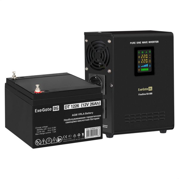 Комплект ИБП ExeGate FineSine SX-500.LCD.AVR.2SH + Батарея 26Aч, 1 шт. ), 1шт. (EX296493RUS)