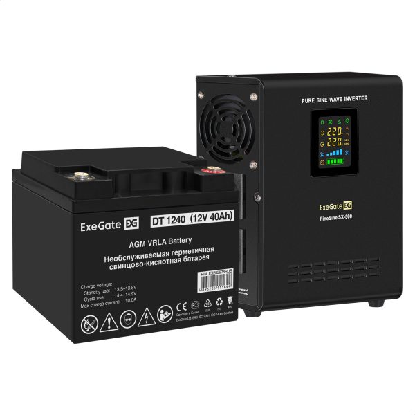 Комплект ИБП ExeGate FineSine SX-500.LCD.AVR.2SH + Батарея 40Aч, 1 шт. ), 1шт. (EX296497RUS)