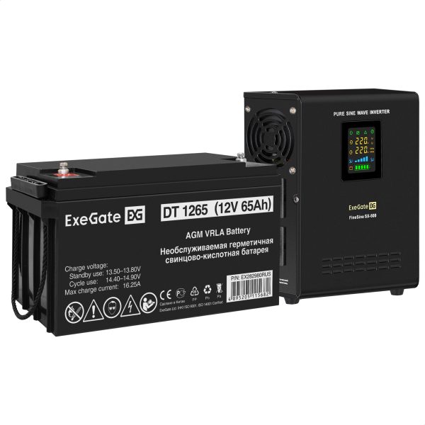 Комплект ИБП ExeGate FineSine SX-500.LCD.AVR.2SH + Батарея 65Aч, 1 шт. ), 1шт. (EX296502RUS)