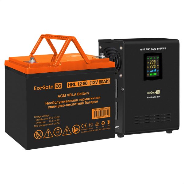 Комплект ИБП ExeGate FineSine SX-500.LCD.AVR.2SH + Батарея 80Aч, 1 шт. ), 1шт. (EX296506RUS)