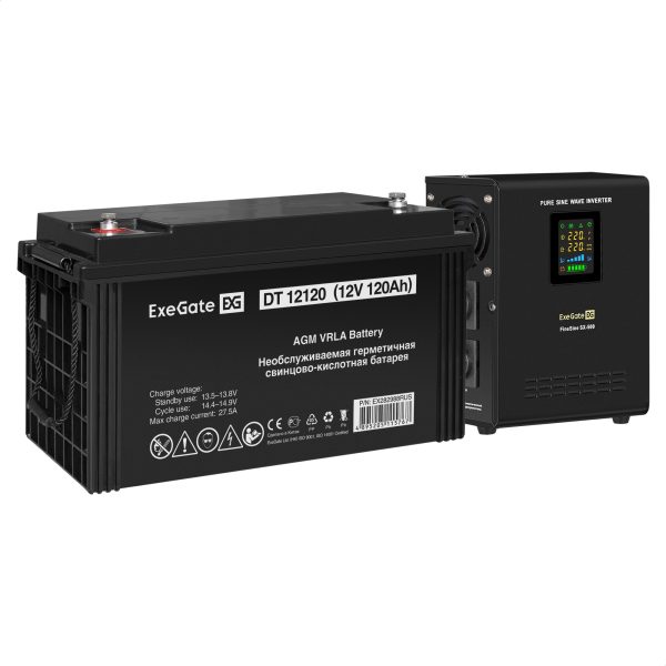 Комплект ИБП ExeGate FineSine SX-500.LCD.AVR.2SH + Батарея 120Aч, 1 шт. ), 1шт. (EX296510RUS)