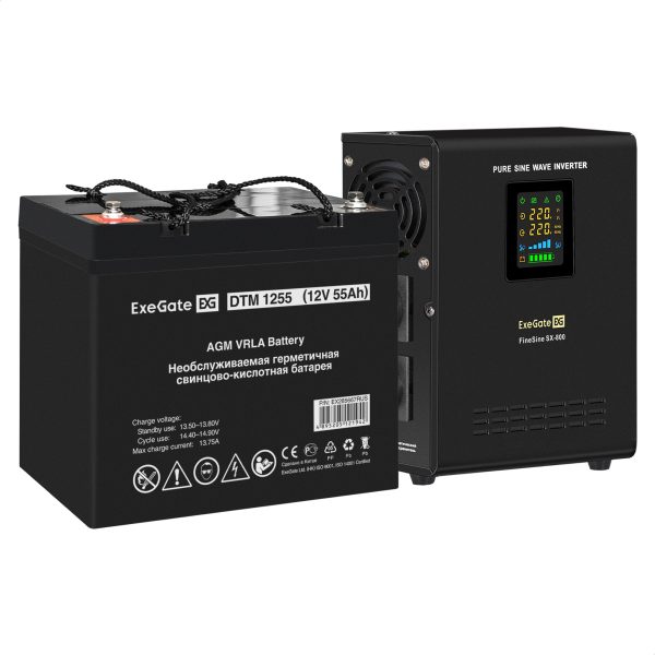 Комплект ИБП ExeGate FineSine SX-800.LCD.AVR.2SH + Батарея 55Aч, 1 шт. ), 1шт. (EX296523RUS)