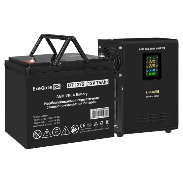 Комплект ИБП ExeGate FineSine SX-800.LCD.AVR.2SH + Батарея 75Aч, 1 шт. ), 1шт. (EX296527RUS)