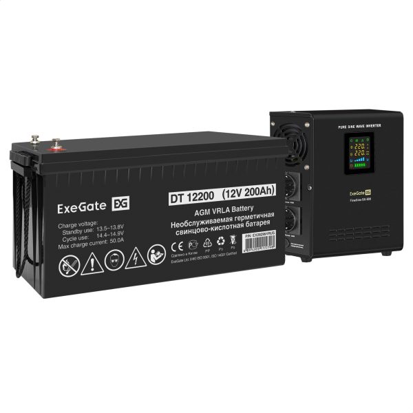 Комплект ИБП ExeGate FineSine SX-800.LCD.AVR.2SH + Батарея 200Aч, 1 шт. ), 1шт. (EX296538RUS)