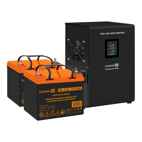 Комплект ИБП ExeGate FineSine SX-1000.LCD.AVR.2SH + Батарея 33Aч, 1 шт. ), 1шт. (EX296542RUS)