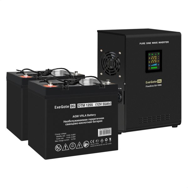 Комплект ИБП ExeGate FineSine SX-1000.LCD.AVR.2SH + Батарея 55Aч, 1 шт. ), 1шт. (EX296546RUS)