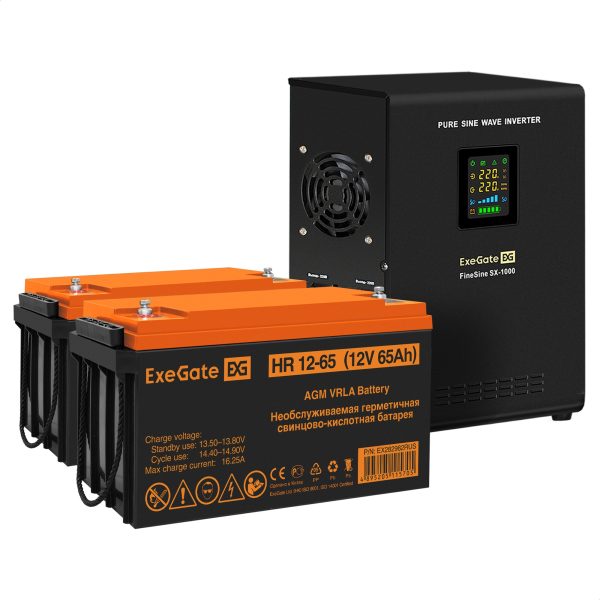 Комплект ИБП ExeGate FineSine SX-1000.LCD.AVR.2SH + Батарея 65Aч, 1 шт. ), 1шт. (EX296549RUS)