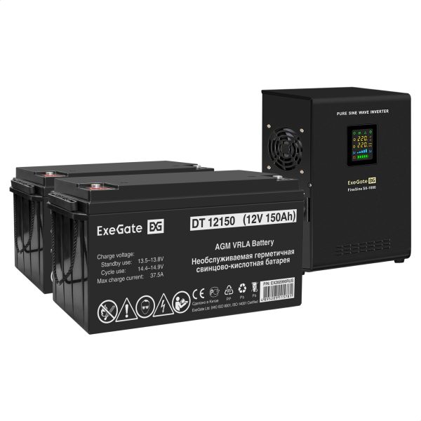 Комплект ИБП ExeGate FineSine SX-1000.LCD.AVR.2SH + Батарея 150Aч, 1 шт. ), 1шт. (EX296559RUS)
