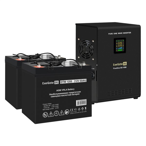 Комплект ИБП ExeGate FineSine SX-1500.LCD.AVR.2SH + Батарея 55Aч, 2 шт. ), 2шт. (EX296569RUS)