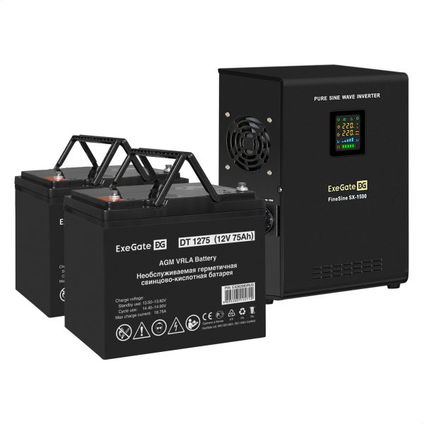 Комплект ИБП ExeGate FineSine SX-1500.LCD.AVR.2SH + Батарея 75Aч, 2 шт. ), 2шт. (EX296573RUS)