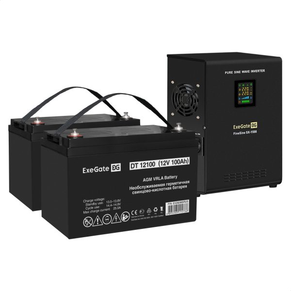 Комплект ИБП ExeGate FineSine SX-1500.LCD.AVR.2SH + Батарея 100Aч, 2 шт. ), 2шт. (EX296577RUS)