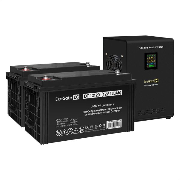 Комплект ИБП ExeGate FineSine SX-1500.LCD.AVR.2SH + Батарея 120Aч, 2 шт. ), 2шт. (EX296579RUS)