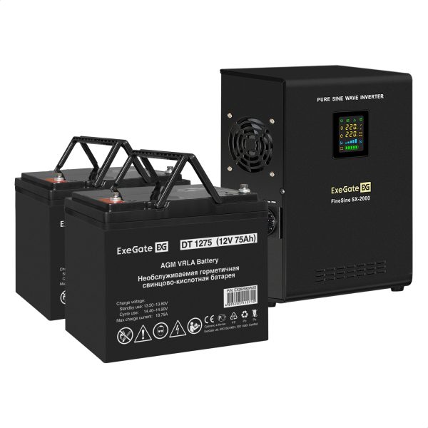 Комплект ИБП ExeGate FineSine SX-2000.LCD.AVR.2SH + Батарея 75Aч, 2 шт. ), 2шт. (EX296596RUS)