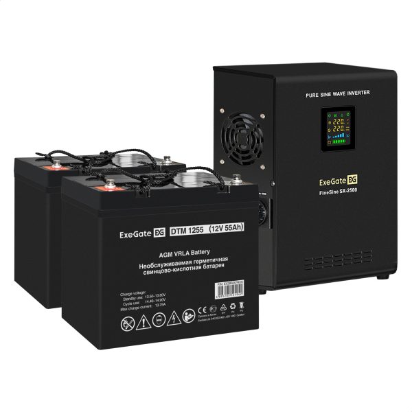 Комплект ИБП ExeGate FineSine SX-2500.LCD.AVR.2SH + Батарея 55Aч, 2 шт. ), 2шт. (EX296615RUS)