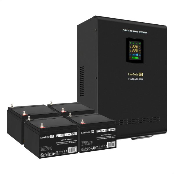 Комплект ИБП ExeGate FineSine SX-5000.LCD.AVR.2SH.T + Батарея 26Aч, 4 шт. ), 4шт. (EX296654RUS)