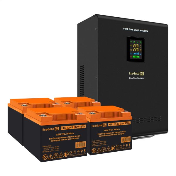 Комплект ИБП ExeGate FineSine SX-5000.LCD.AVR.2SH.T + Батарея 45Aч, 4 шт. ), 4шт. (EX296660RUS)
