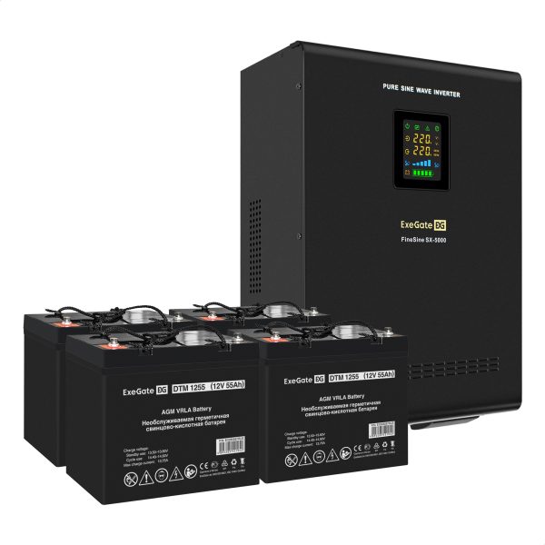 Комплект ИБП ExeGate FineSine SX-5000.LCD.AVR.2SH.T + Батарея 55Aч, 4 шт. ), 4шт. (EX296661RUS)
