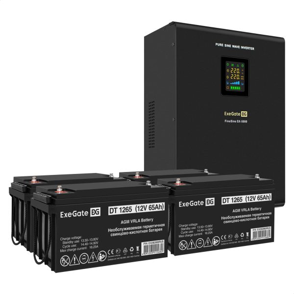 Комплект ИБП ExeGate FineSine SX-5000.LCD.AVR.2SH.T + Батарея 65Aч, 4 шт. ), 4шт. (EX296663RUS)