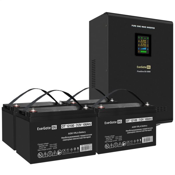 Комплект ИБП ExeGate FineSine SX-5000.LCD.AVR.2SH.T + Батарея 100Aч, 4 шт. ), 4шт. (EX296669RUS)