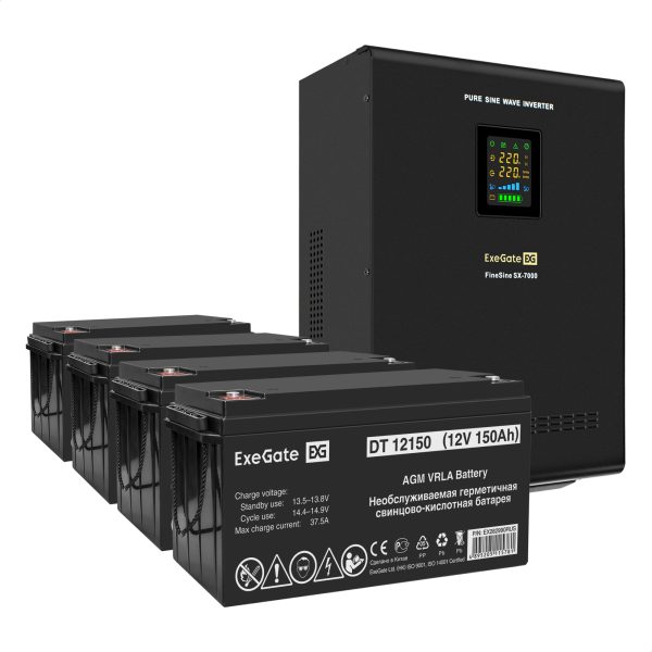 Комплект ИБП ExeGate FineSine SX-7000.LCD.AVR.2SH.T + Батарея 150Aч, 4 шт. ), 4шт. (EX296697RUS)