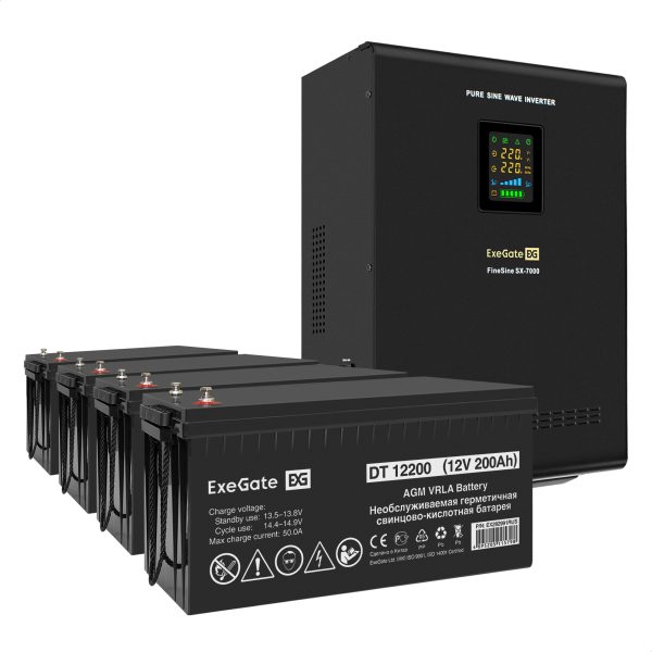 Комплект ИБП ExeGate FineSine SX-7000.LCD.AVR.2SH.T + Батарея 200Aч, 4 шт. ), 4шт. (EX296699RUS)