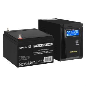 Комплект ИБП ExeGate SineTower SZ-600.LCD.AVR.1SH + Батарея 26Aч, 1 шт. ), 1шт. (EX296766RUS)