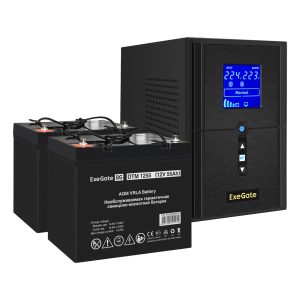 Комплект ИБП ExeGate SineTower SZ-1000.LCD.AVR.2SH.1C13.USB + Батарея 55Aч, 2 шт. ), 2шт. (EX296796RUS)