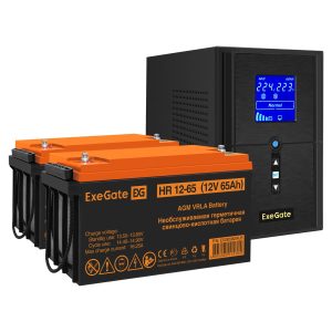 Комплект ИБП ExeGate SineTower SZ-1000.LCD.AVR.2SH.1C13.USB + Батарея 65Aч, 2 шт. ), 2шт. (EX296799RUS)