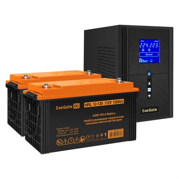 Комплект ИБП ExeGate SineTower SZ-1000.LCD.AVR.2SH.1C13.USB + Батарея 120Aч, 2 шт. ), 2шт. (EX296807RUS)