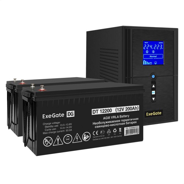 Комплект ИБП ExeGate SineTower SZ-1000.LCD.AVR.2SH.1C13.USB + Батарея 200Aч, 2 шт. ), 2шт. (EX296811RUS)