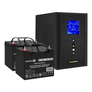 Комплект ИБП EX295988RUS + батарея 33Aч EX282974RUS 2шт (инвертор, синус, для котла) ExeGate SineTower SZ-1500.LCD.AVR.2SH.1C13.USB  <EX296814RUS>