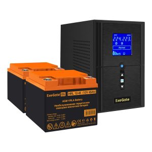Комплект ИБП ExeGate SineTower SZ-1500.LCD.AVR.2SH.1C13.USB + Батарея 45Aч, 2 шт. ), 2шт. (EX296818RUS)