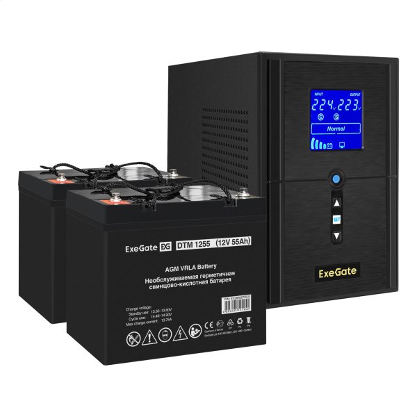 Комплект ИБП ExeGate SineTower SZ-1500.LCD.AVR.2SH.1C13.USB + Батарея 55Aч, 2 шт. ), 2шт. (EX296819RUS)