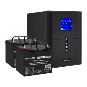 Комплект ИБП EX295989RUS + батарея 33Aч EX282974RUS 2шт (инвертор, синус, для котла) ExeGate SineTower SZ-2000.LCD.AVR.3SH.1C13.USB  <EX296837RUS>