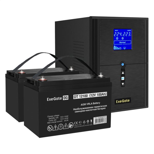 Комплект ИБП ExeGate SineTower SZ-2000.LCD.AVR.3SH.1C13.USB + Батарея 100Aч, 2 шт. ), 2шт. (EX296850RUS)