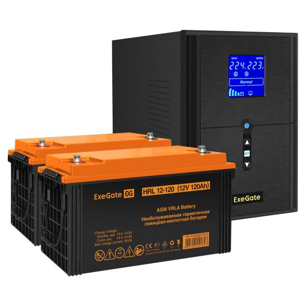 Комплект ИБП ExeGate SineTower SZ-2000.LCD.AVR.3SH.1C13.USB + Батарея 120Aч, 2 шт. ), 2шт. (EX296853RUS)