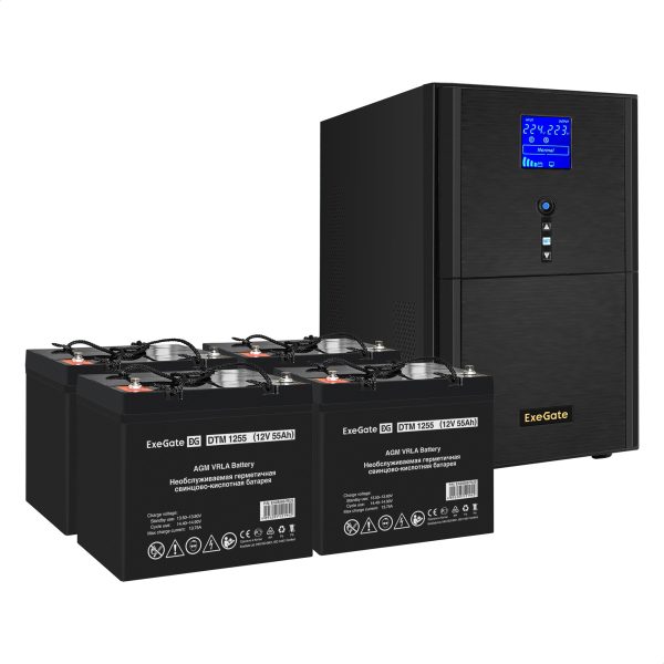 Комплект ИБП ExeGate SineTower SZ-3000.LCD.AVR.3SH.1C13.RJ.USB + Батарея 55Aч, 4 шт. ), 4шт. (EX296865RUS)