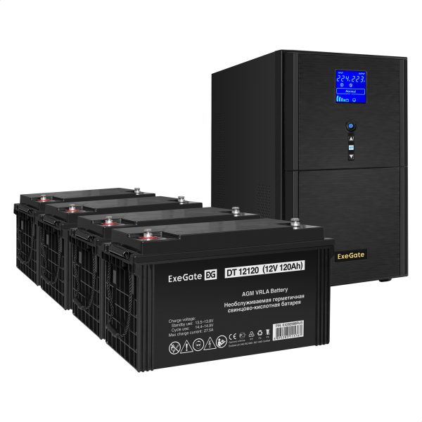 Комплект ИБП ExeGate SineTower SZ-5000.LCD.AVR.2SH.1C13.T.RJ.USB + Батарея 120Aч, 4 шт. ), 4шт. (EX296898RUS)